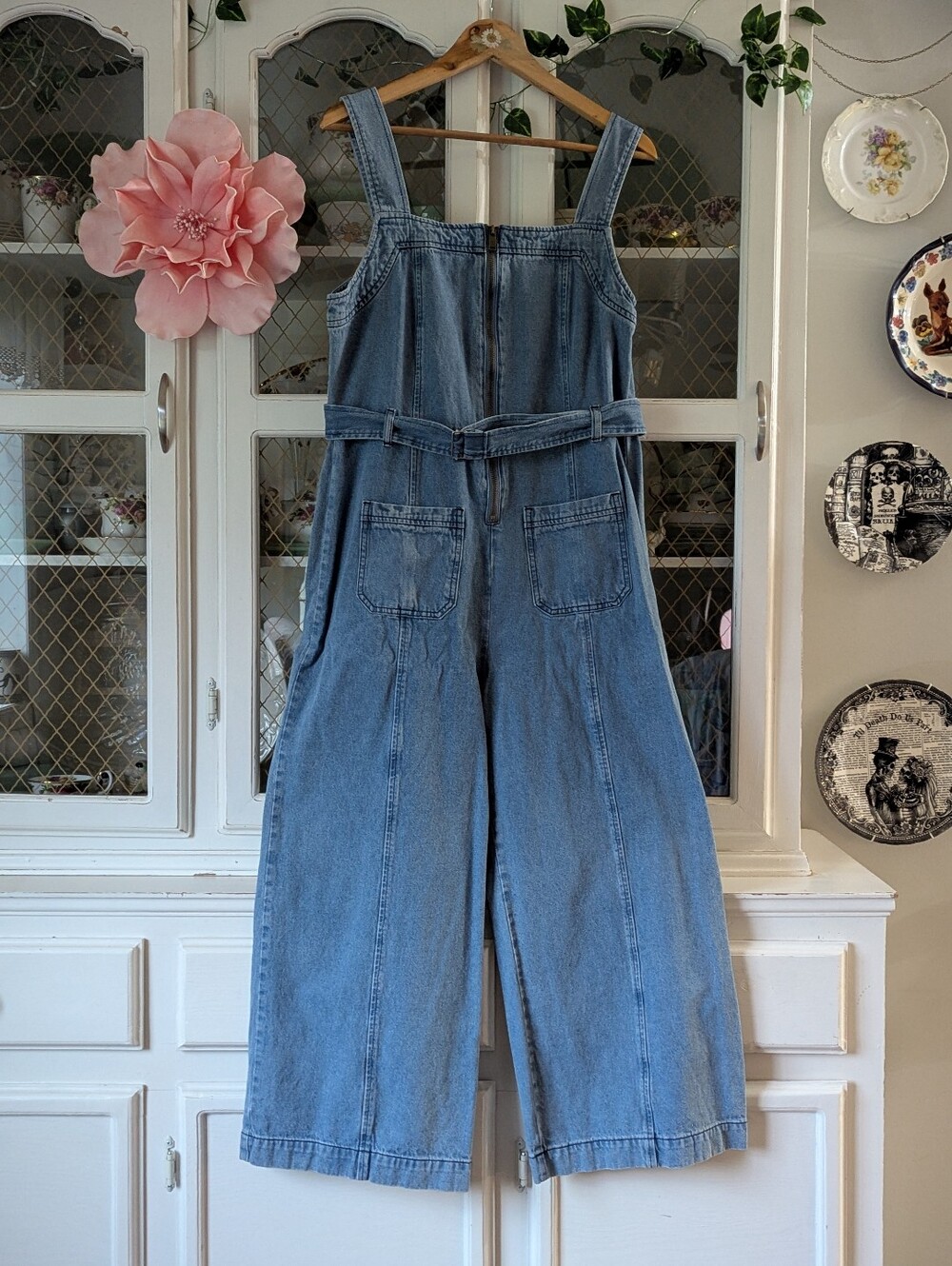 Pt Zero NWOT Retro Inspired Wide Leg Denim Zip-Front Jumpsuit Belted Overalls